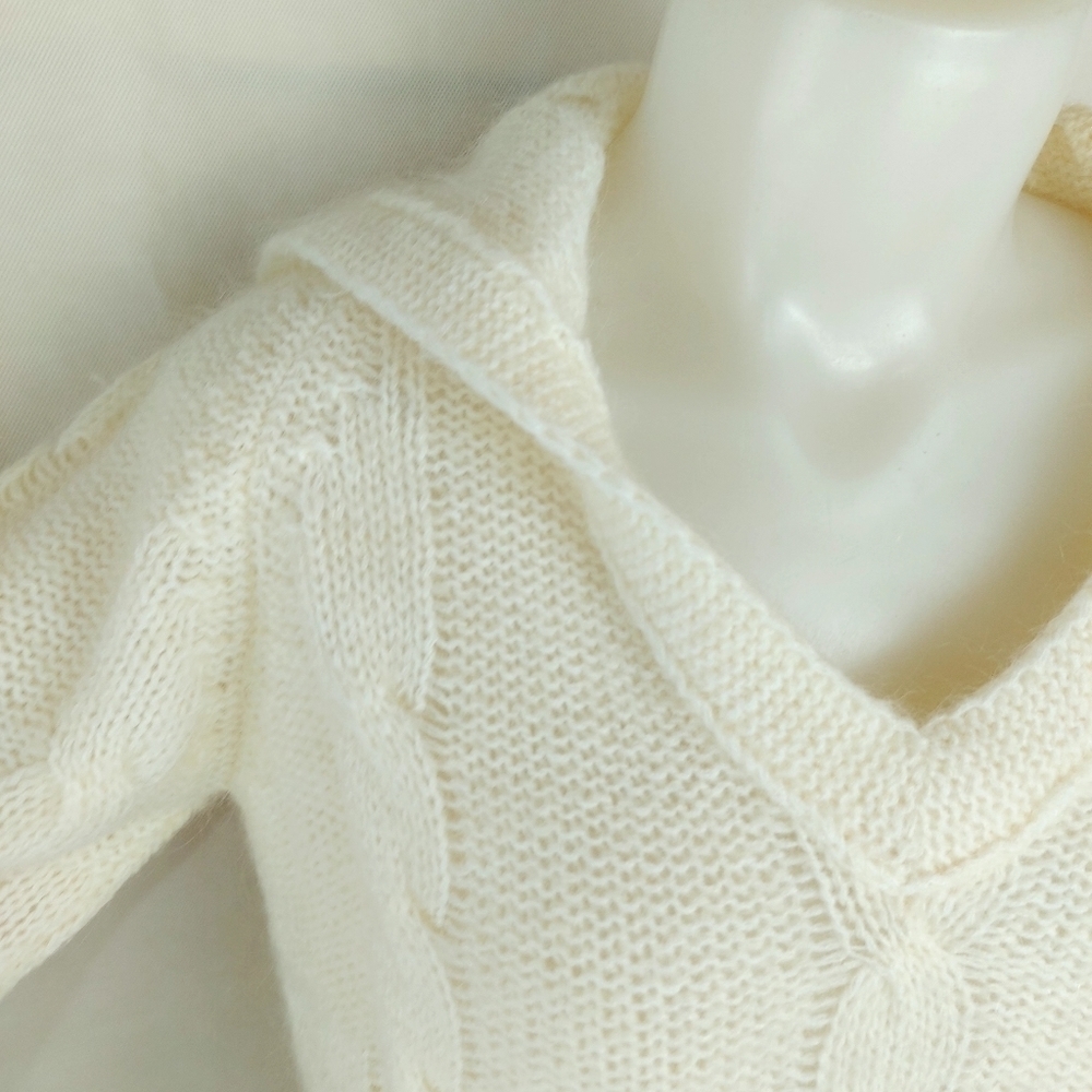 Vintage wool mohair fuzzy cable knit hooded sweater kimono sleeve Size Medium - Picture 4 of 13